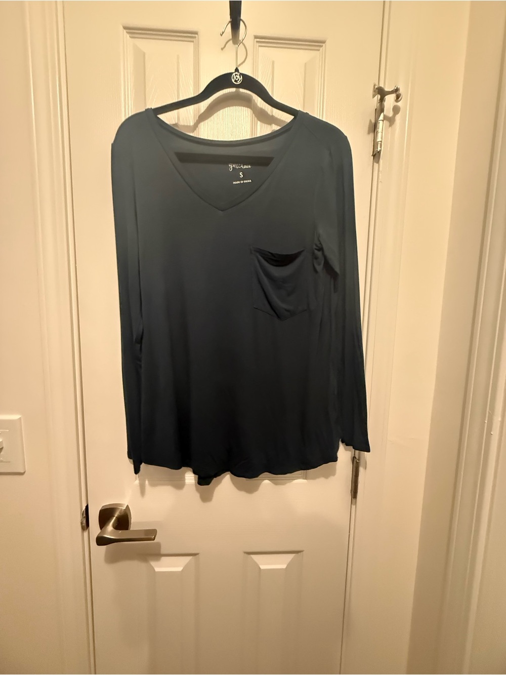 Grace and Lace  V-Neck Perfect Picket Long Sleeve Pocket Top - Peacock Small